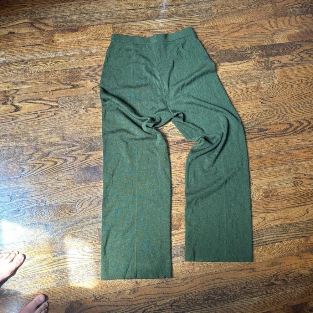 Sézane Matthew 100% Merino Wool Knit Pants Size M Olive Green Straight Wide Leg - Picture 6 of 6